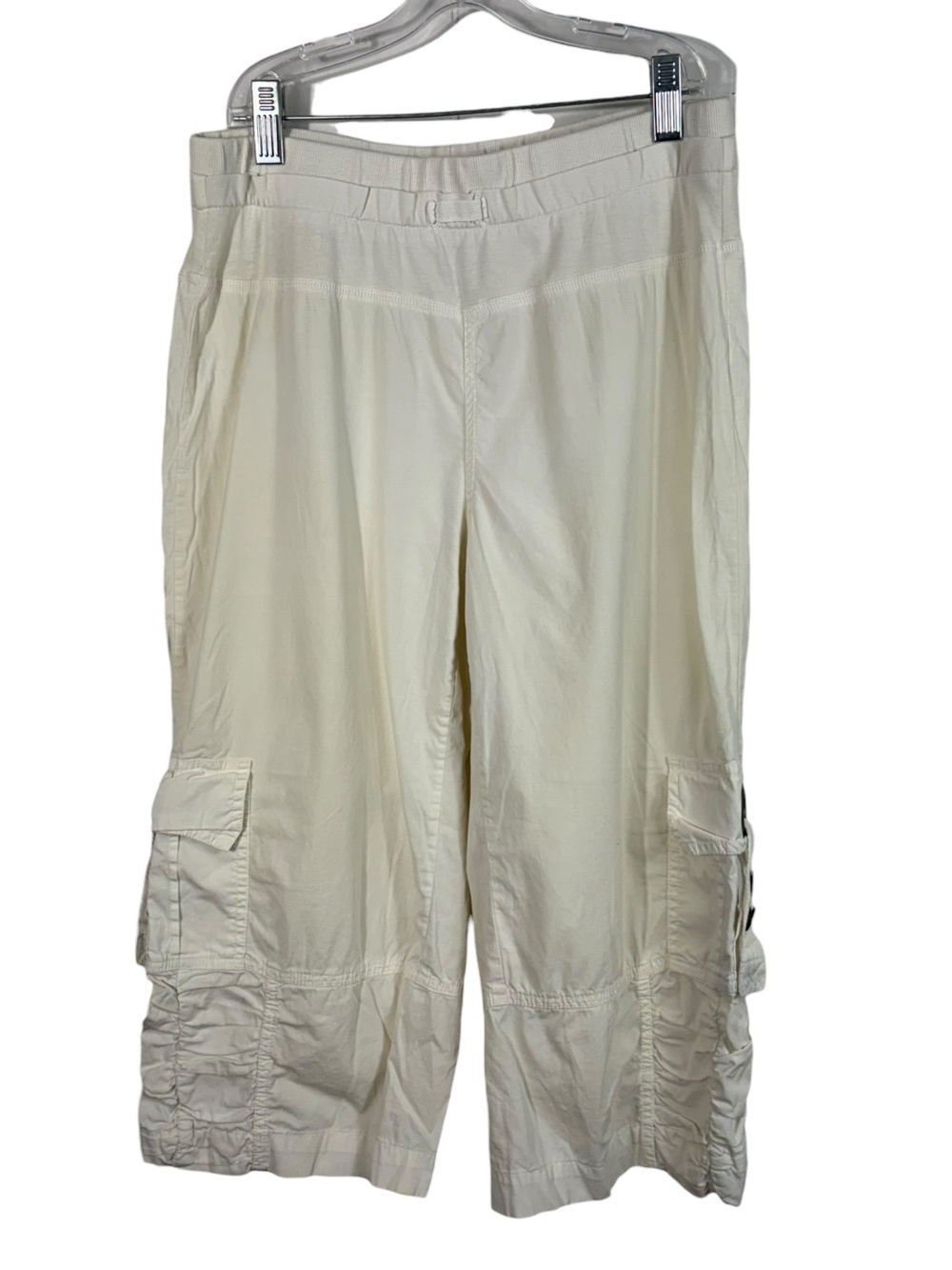 XCVI Vintage Y2K Cream Lightweight Cargo Hoop Detail Gaucho Crop Capri Pants S